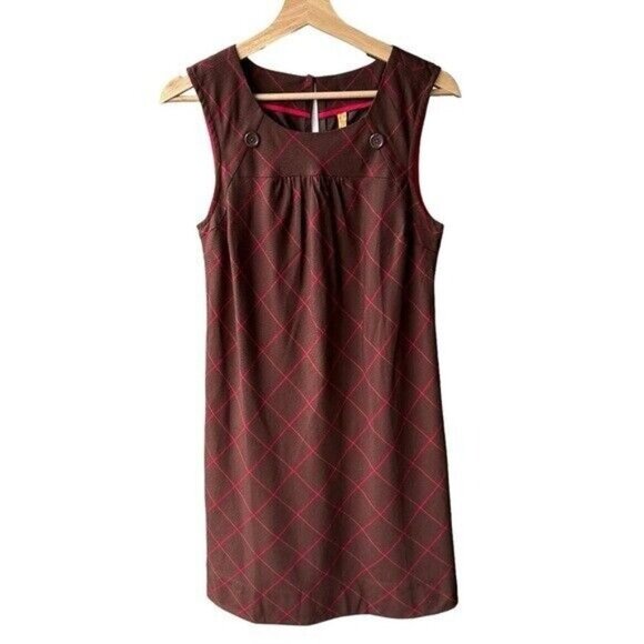 Maeve Dresses & Skirts - Maeve Dress Brown Red Plaid Silk Cotton Sleeveless Preppy Cocktail Wedding Sz 6